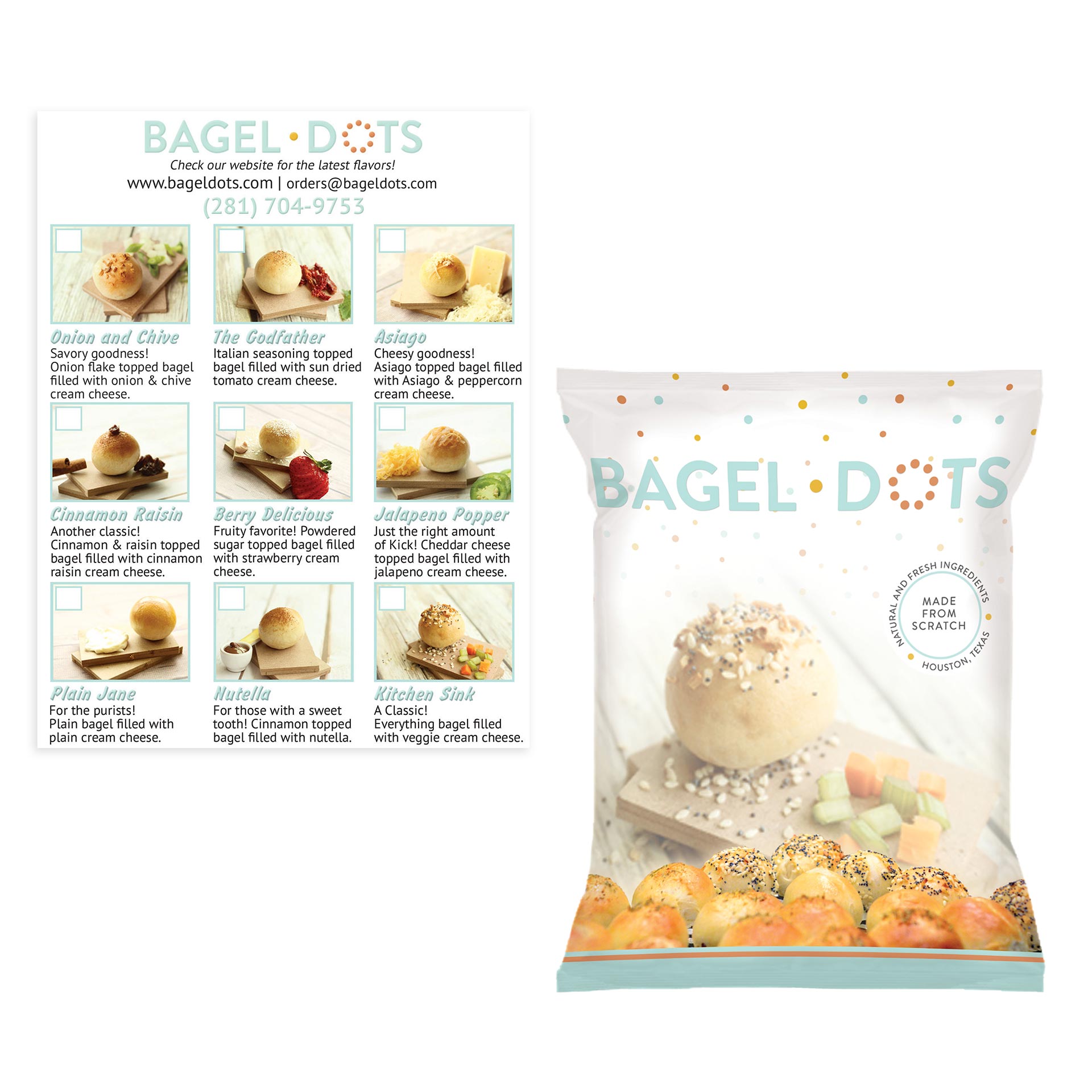 Bagel Dots flyer design, product design