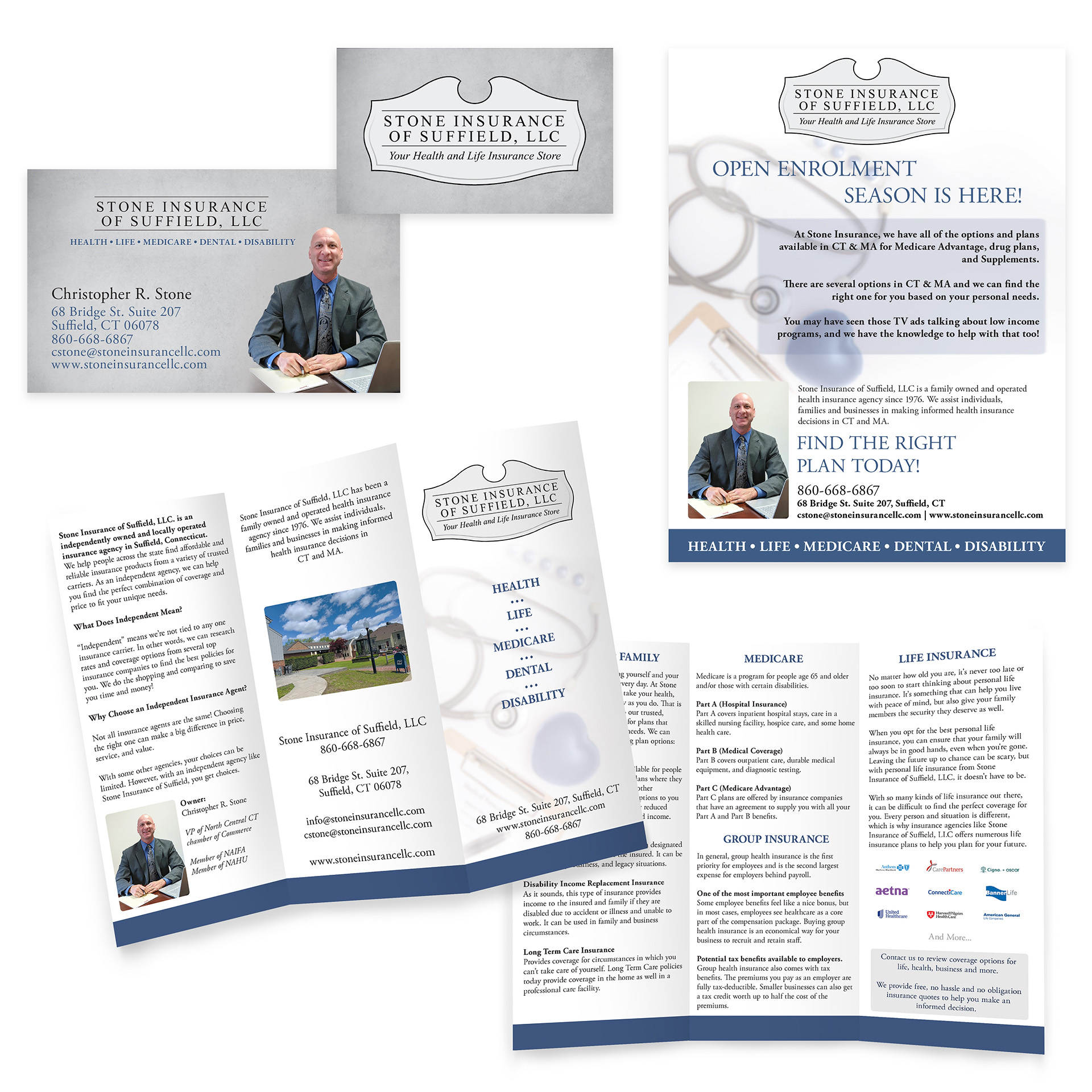 Stone Insurance business card design, brochure design